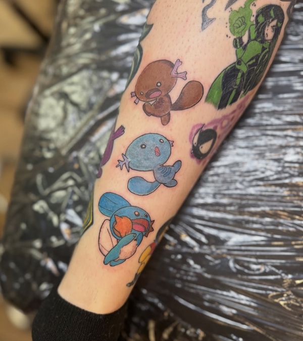 Pokemon - Woopers + Mudkip tattoo by LoLo, on the calf