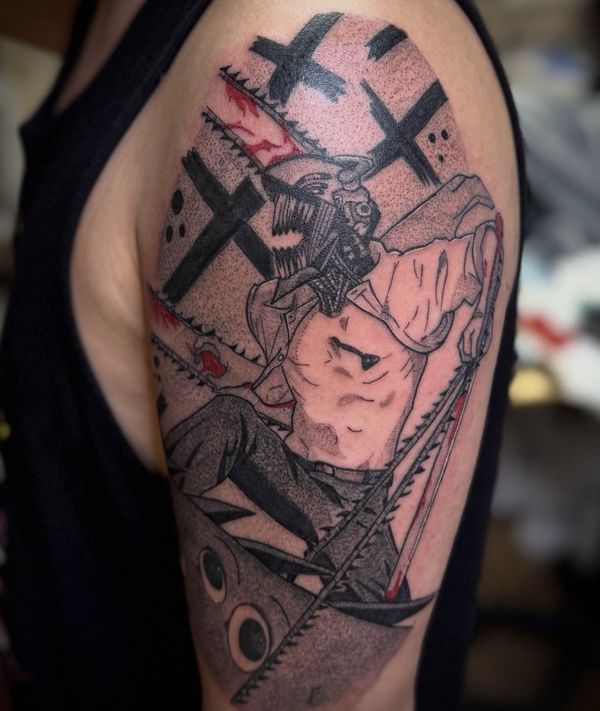 Chainsaw Man Portrait tattoo by LoLo, on the shoulder