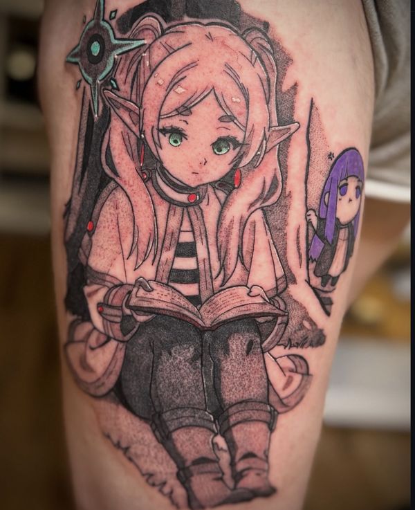 Frieren Portrait tattoo by LoLo, on the upper arm