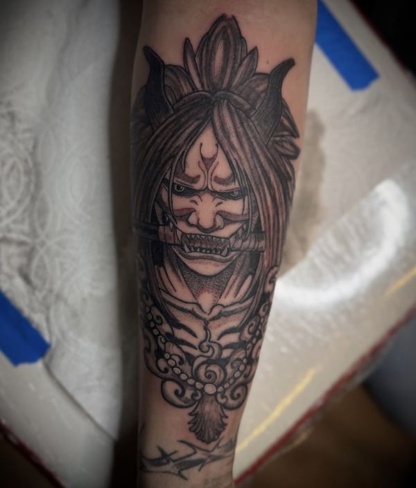 Reaper Death seal portrait tattoo by LoLo, on the forearm