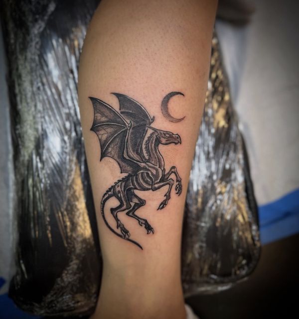 Harry Potter Thestral tattoo by LoLo, on the calf