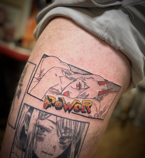 Power CSM panel tattoo by LoLo, on the thigh