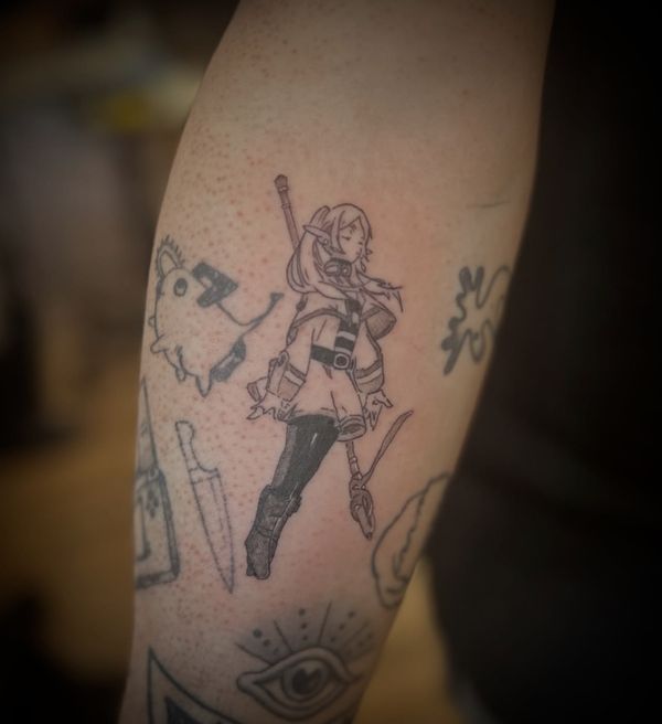 Frieren flash tattoo by LoLo, on the forearm