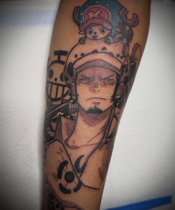 Law One Piece portrait tattoo by LoLo, on the forearm