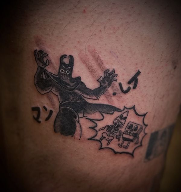 SpongeBob custom tattoo by LoLo, on the side
