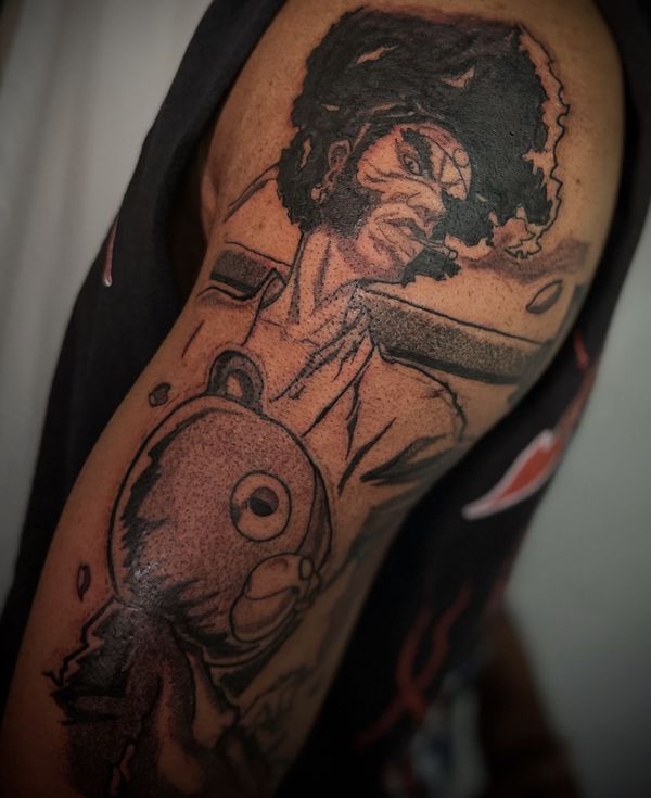 Afro Samurai portrait tattoo by LoLo, on the upper arm