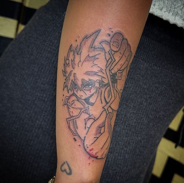 Killua Portrait tattoo by LoLo, on the forearm