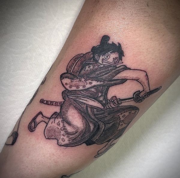 Wano Luffy One Piece tattoo by LoLo, on the forearm