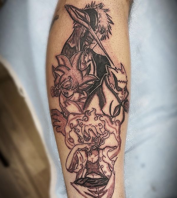 Anime 4 custom tattoo by LoLo, on the calf