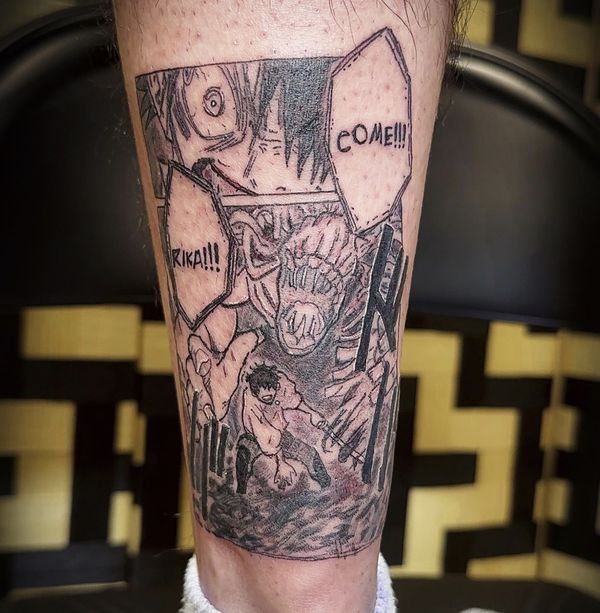 JJK panel tattoo by LoLo, on the calf
