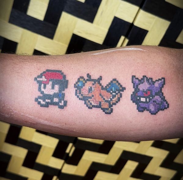 Pokemon Pixel custom tattoo by LoLo, on the forearm